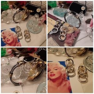 VTG. 925 SOLID STERLING ONYX G/S CUFF & EARRINGS